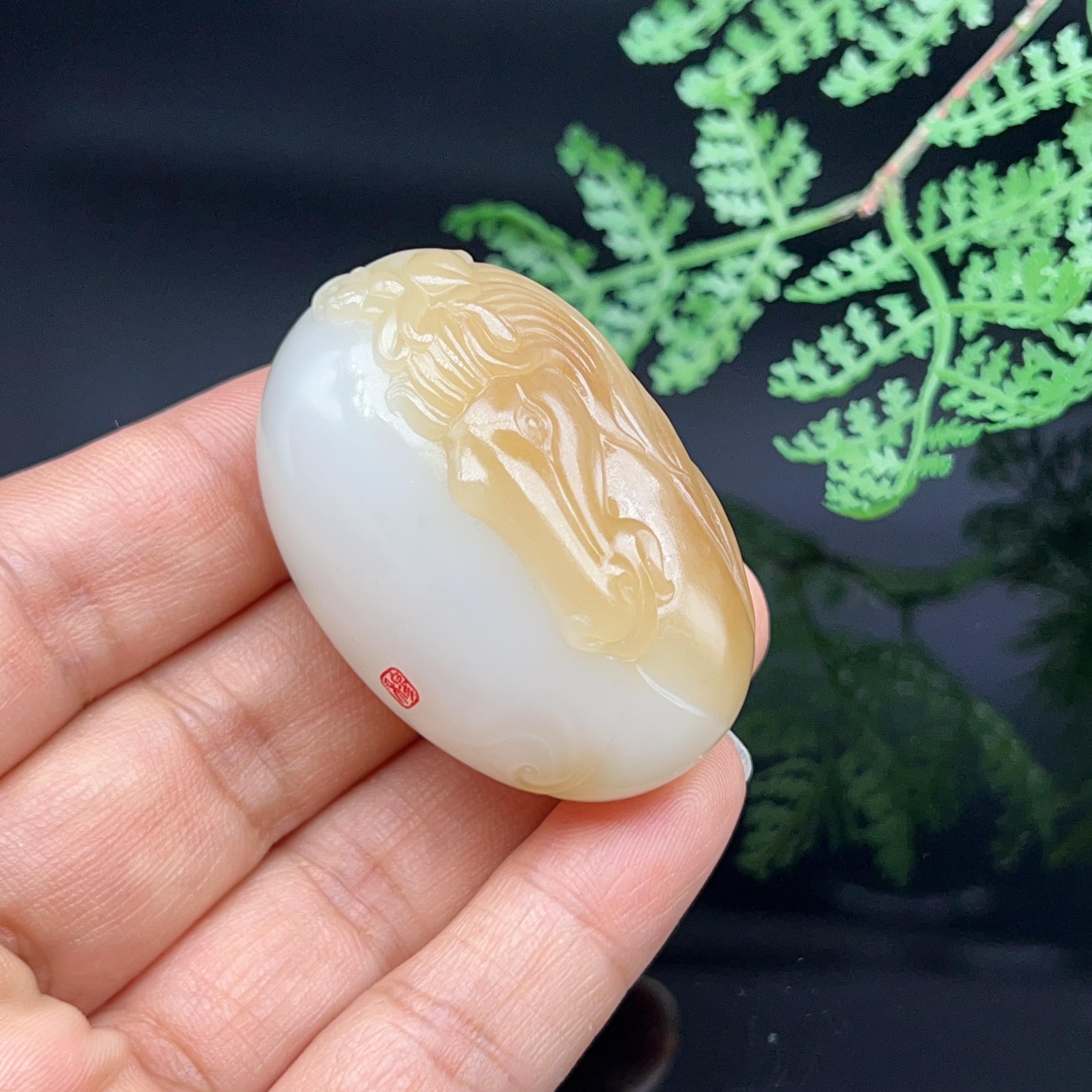 和田玉糖羊脂白玉马上封侯马猴挂件（50.772g）