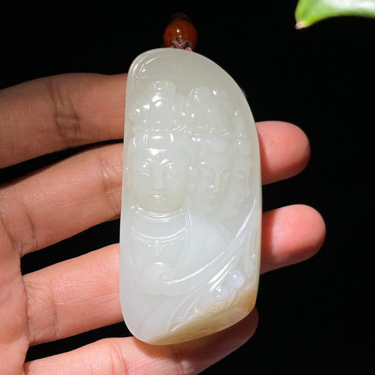 和田玉籽料洒金皮观音牌（63.8g）