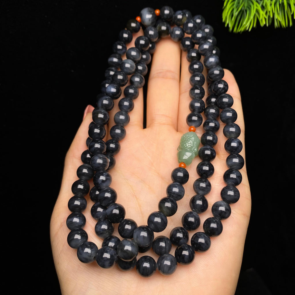 和田玉青花圆珠项链（87.2g）