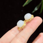 18k金羊脂白玉耳钉00861465（4.3g）