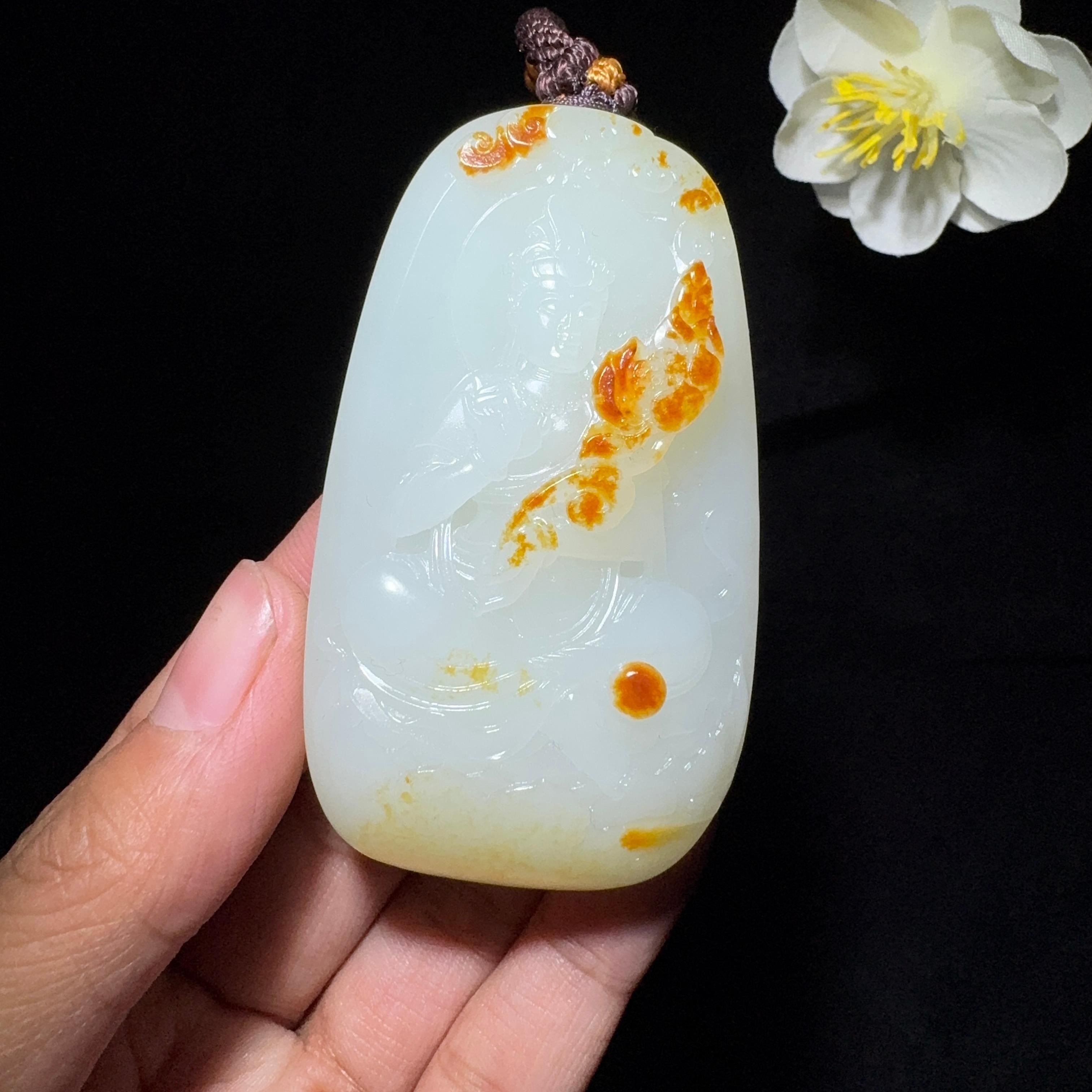 收藏毕业级和田玉籽料挂件观音挂件（83.1g）