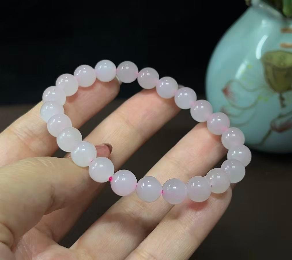 和田玉桃花玉圆珠手串（16.8g）