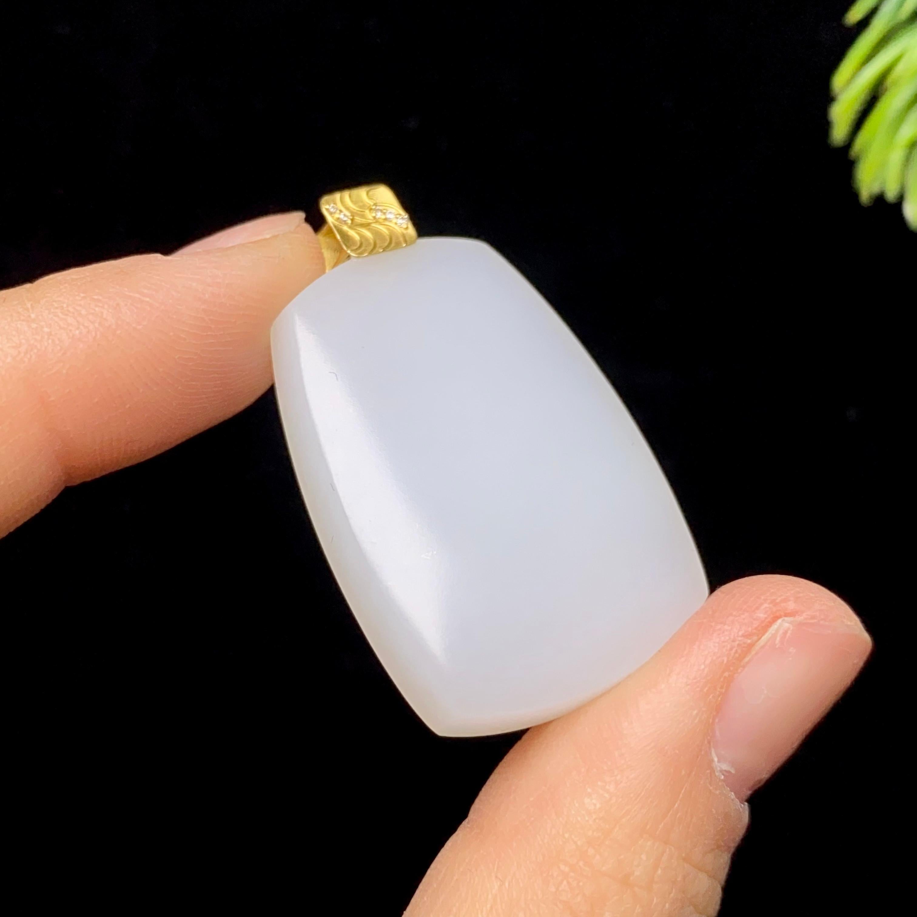 和田玉18K镶金白玉无事牌01024176（11.2g）