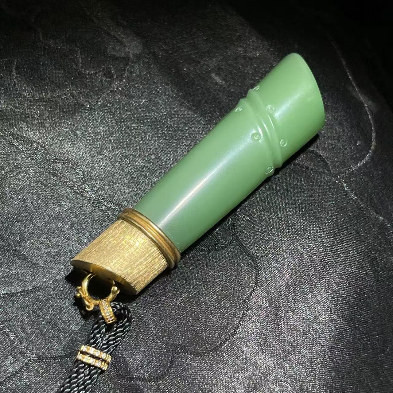和田玉碧玉粉绿金韵竹节（20.6g）