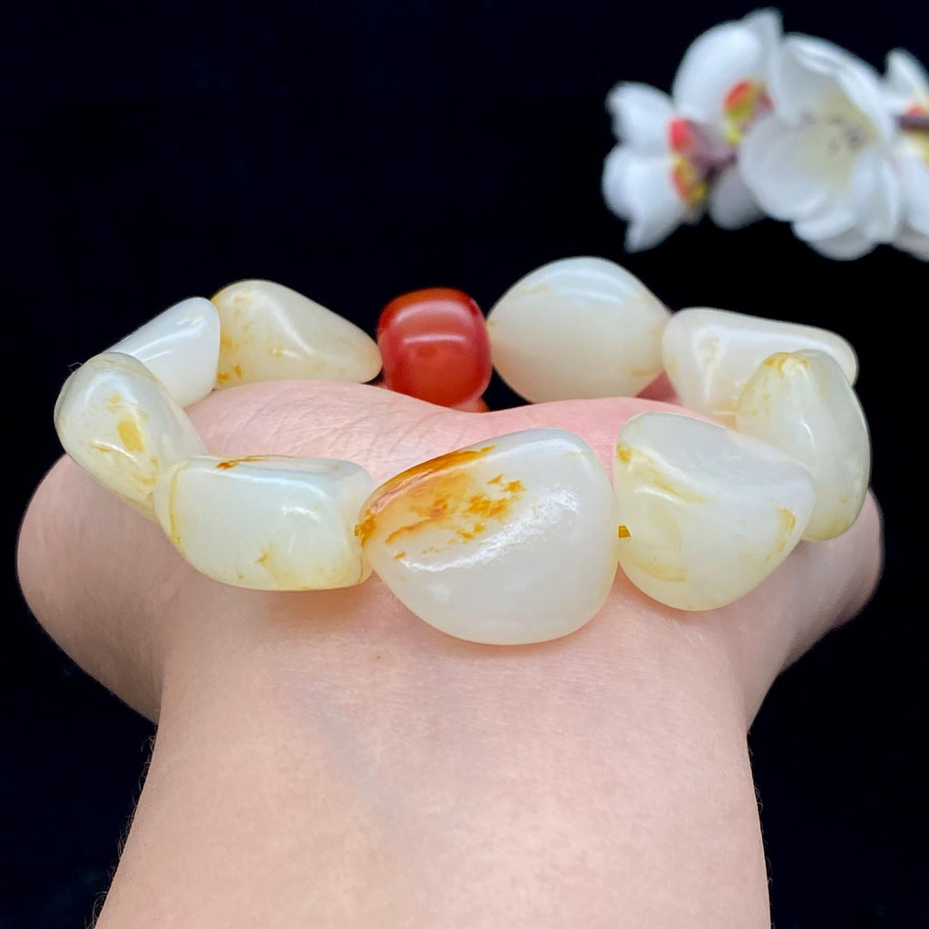 和田玉洒金皮籽料【精品手串】（68.2g）