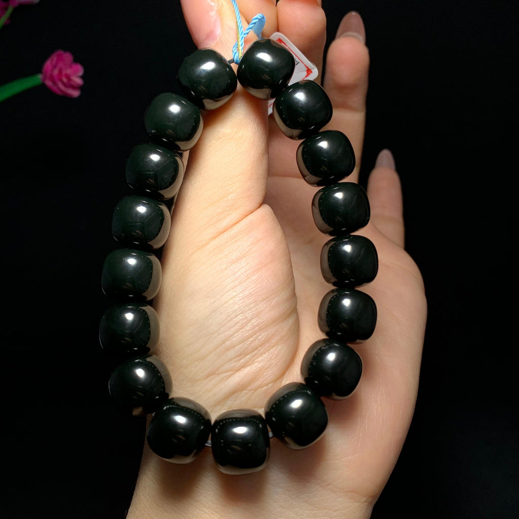 收藏级和田籽料黑青老型珠手串（63.8g）
