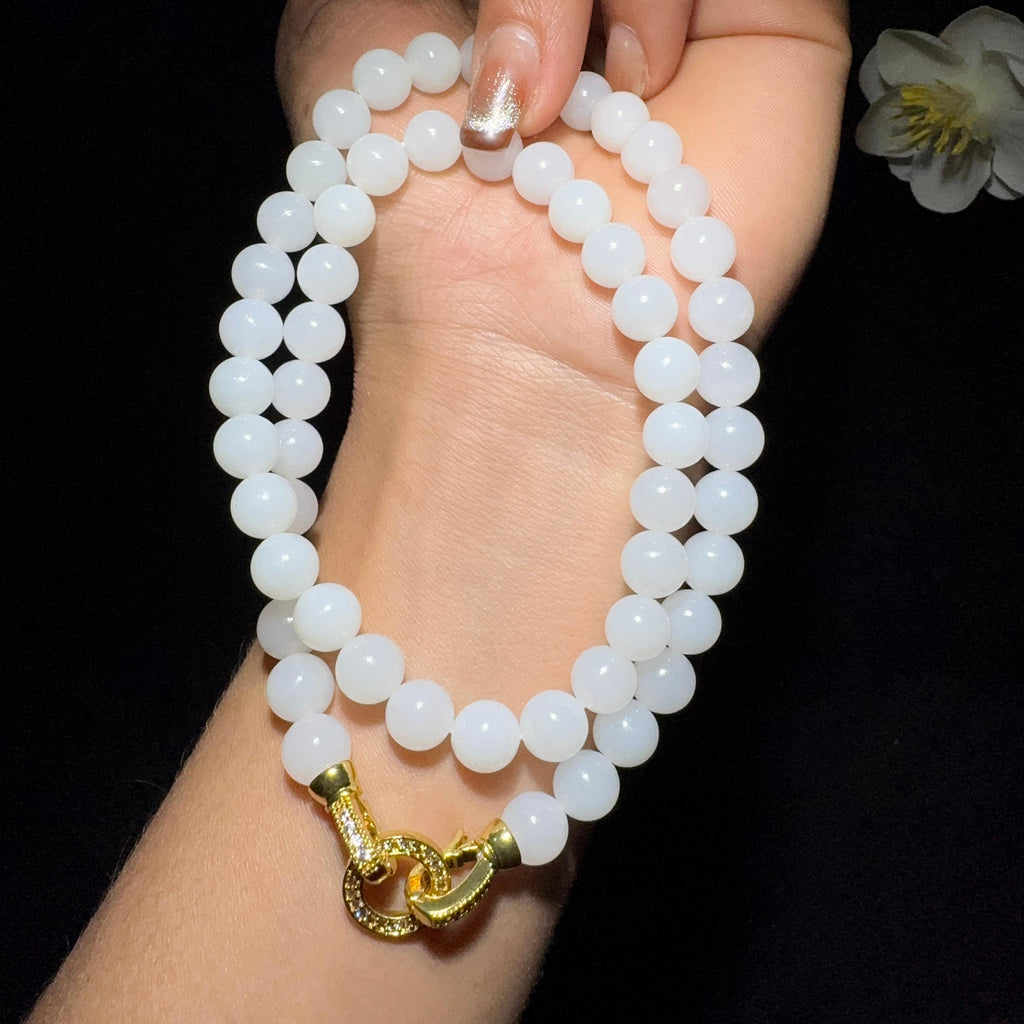 和田玉羊脂白玉圆珠项链（46.3g）