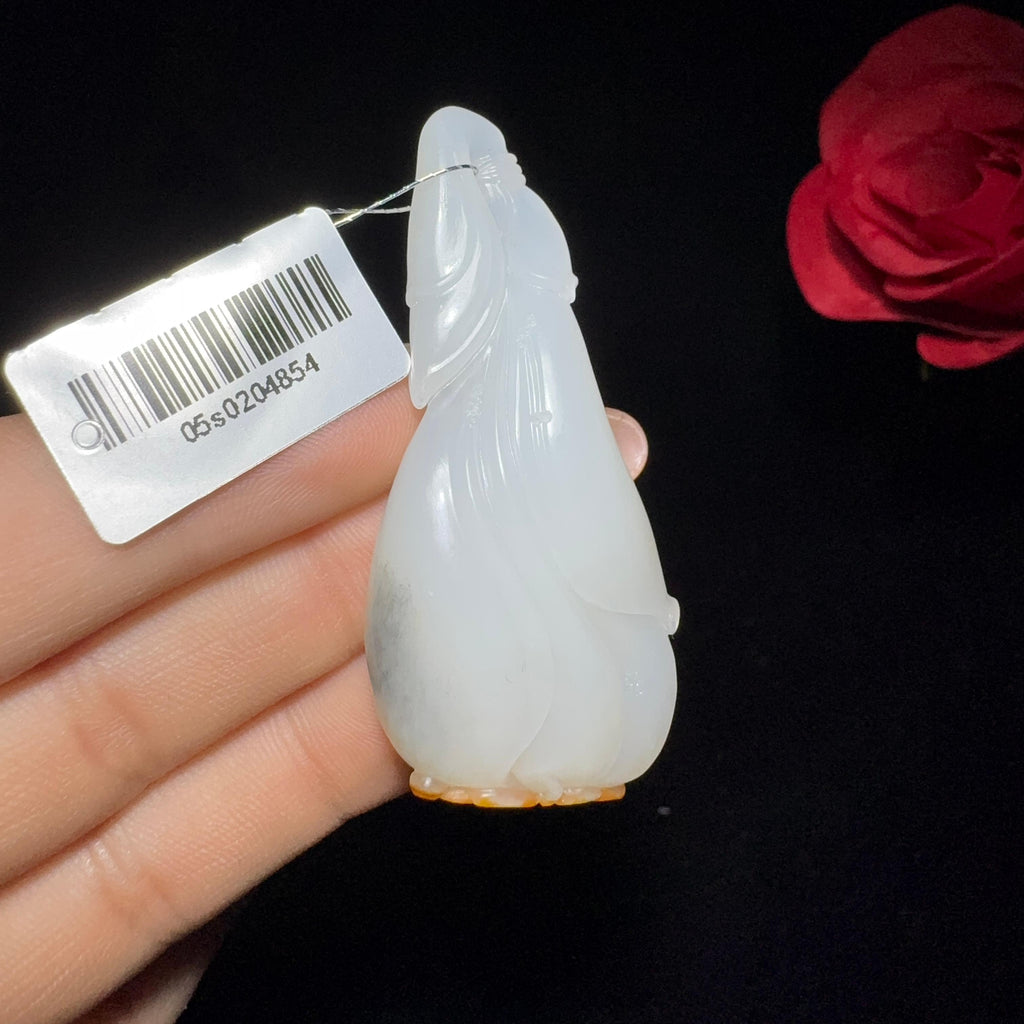 和田玉籽料三色玉兰花挂件（16.5g）