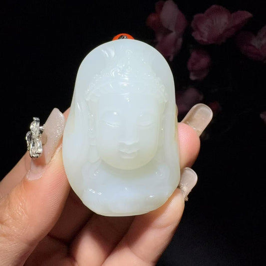 和田玉籽料挂件观音头像（55.2g）