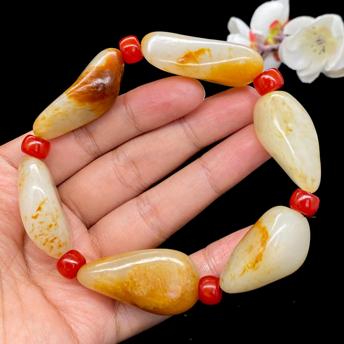 和田玉洒金皮籽料【精品手串】（94.2g）