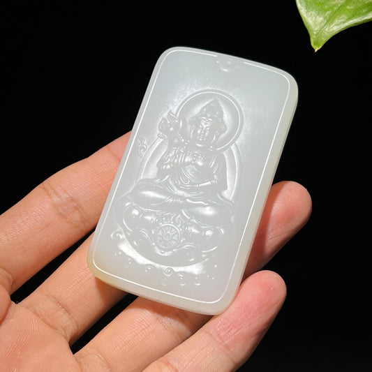 和田玉羊脂糖白观音牌（79.1g）