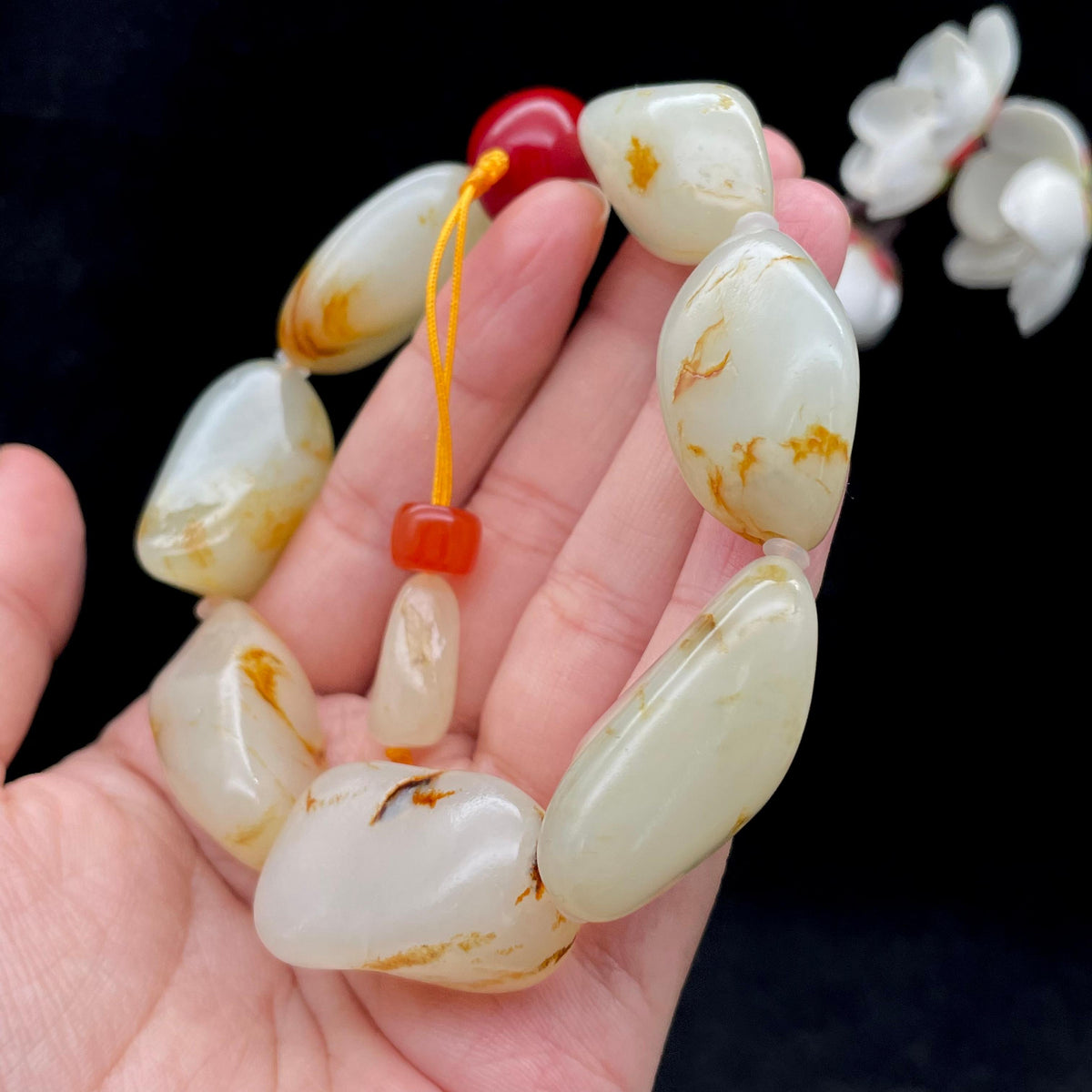 和田玉洒金皮籽料【精品手串】（91.3g）