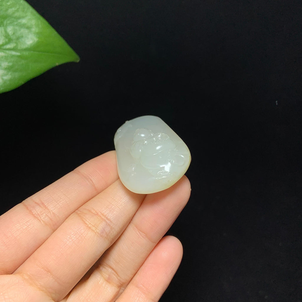 收藏级和田籽料秋梨皮白玉弥勒佛挂件（27.3g）