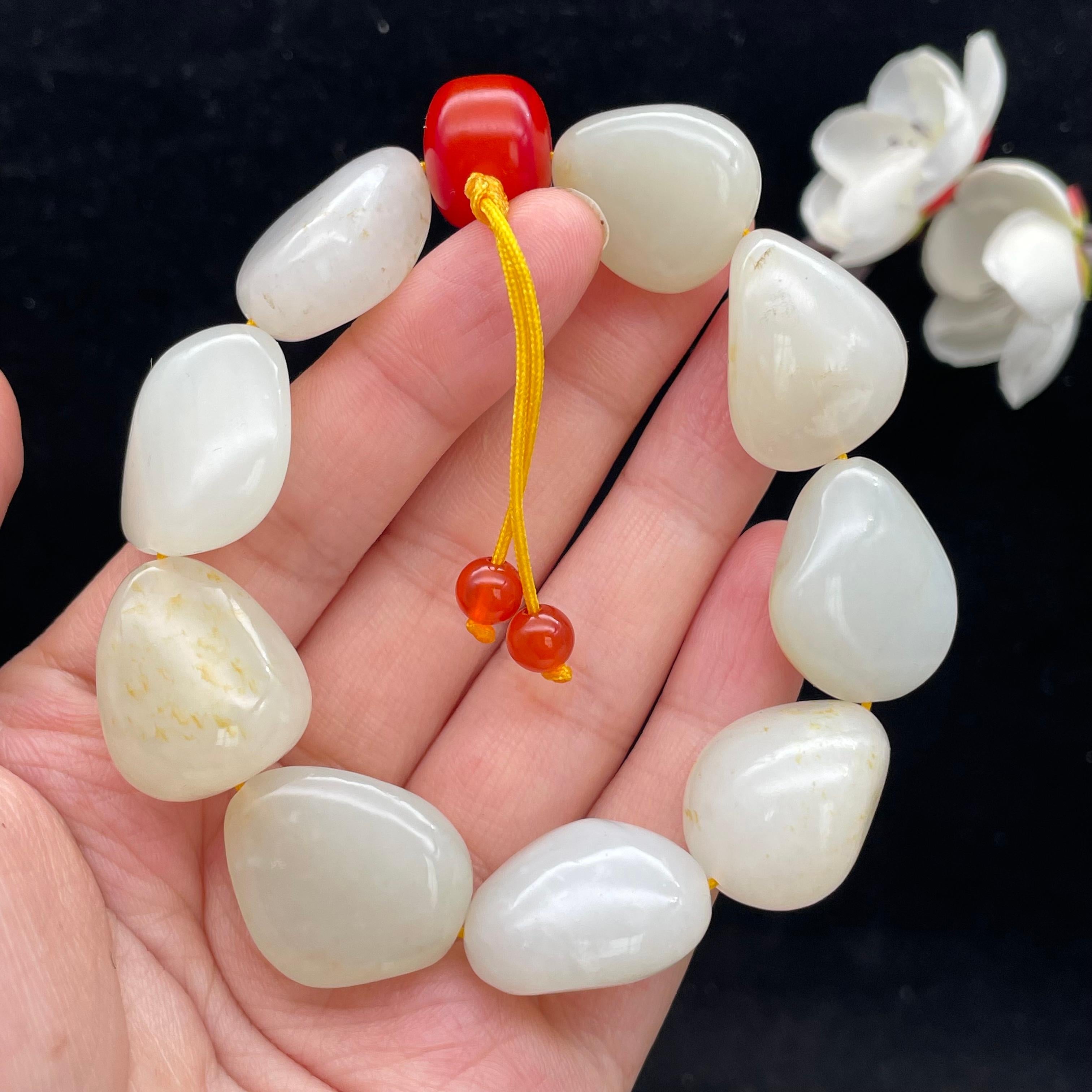 和田玉白玉带洒金皮籽料【精品手串】（64.3g）