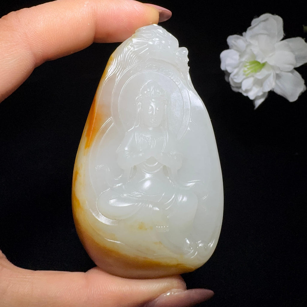 秒杀和田玉籽料御龙观音（73.2g）