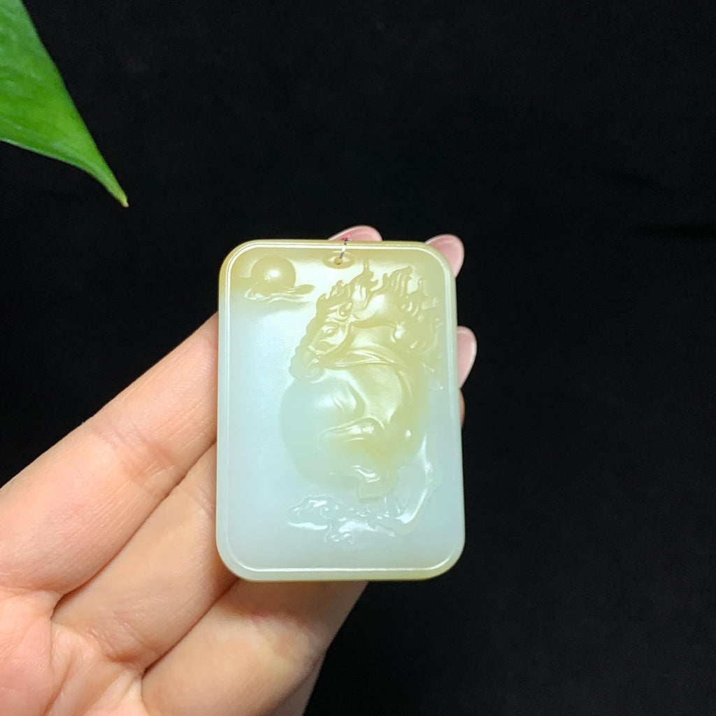 和田漂亮糖白玉生肖马挂件（58.6g）