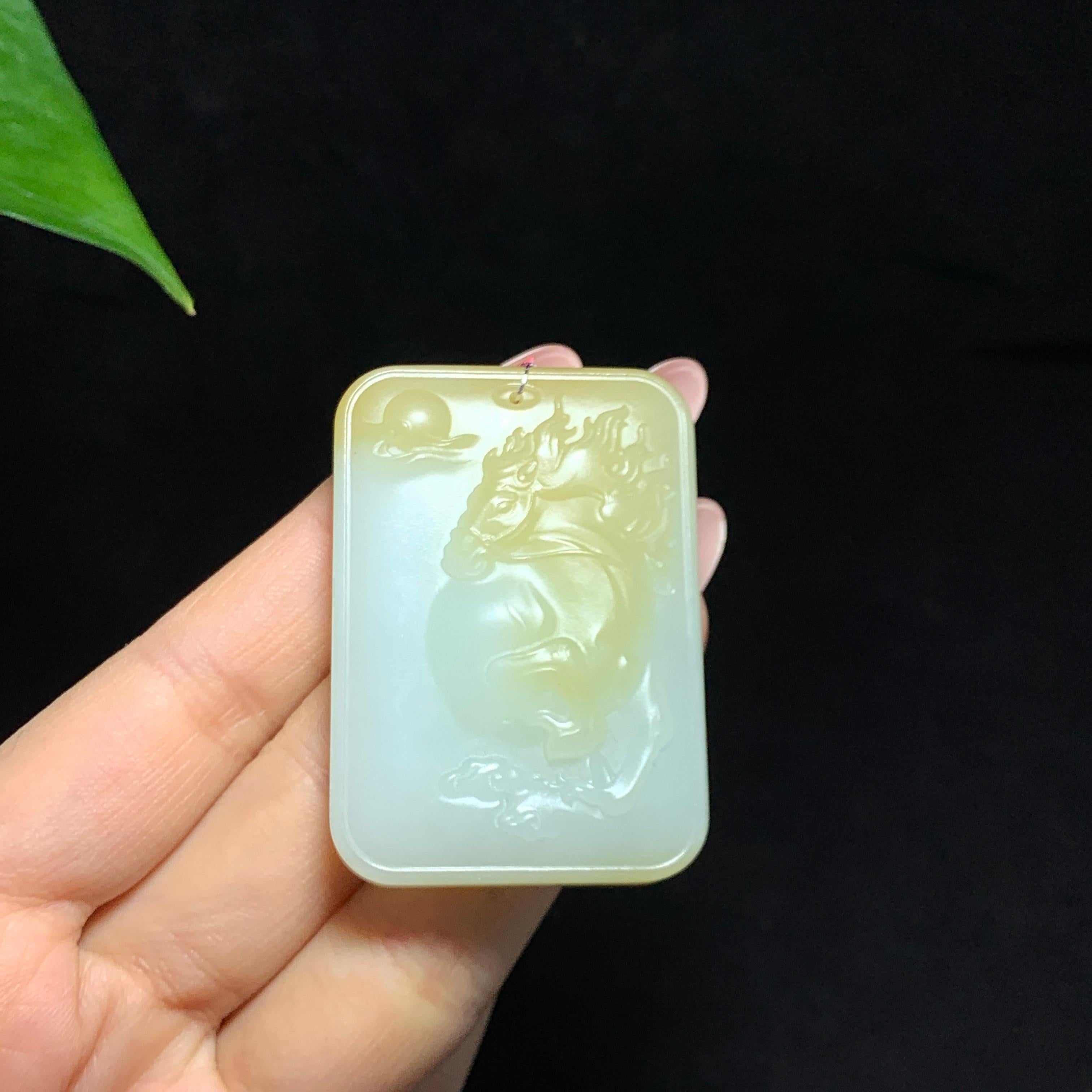 和田漂亮糖白玉生肖马挂件（58.6g）