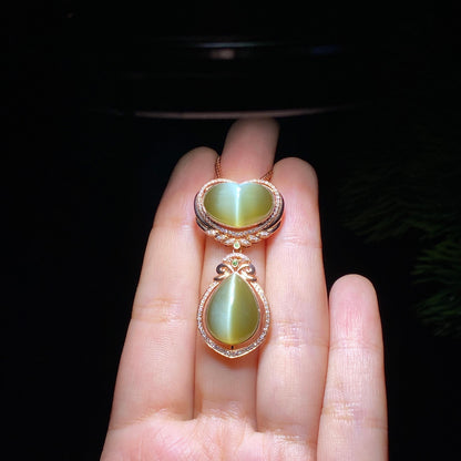 和田玉18k金碧玉猫眼钻石项链（10.0g）