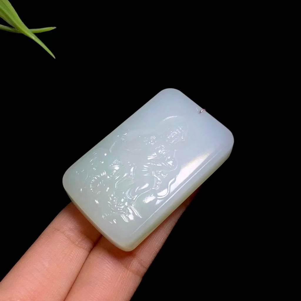 和田山料白玉带翠观音挂件（45.5g）