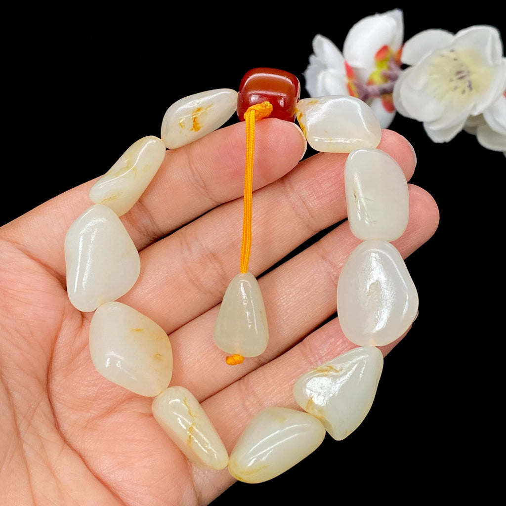 和田玉白玉带黄皮籽料【精品手串】（45.5g）