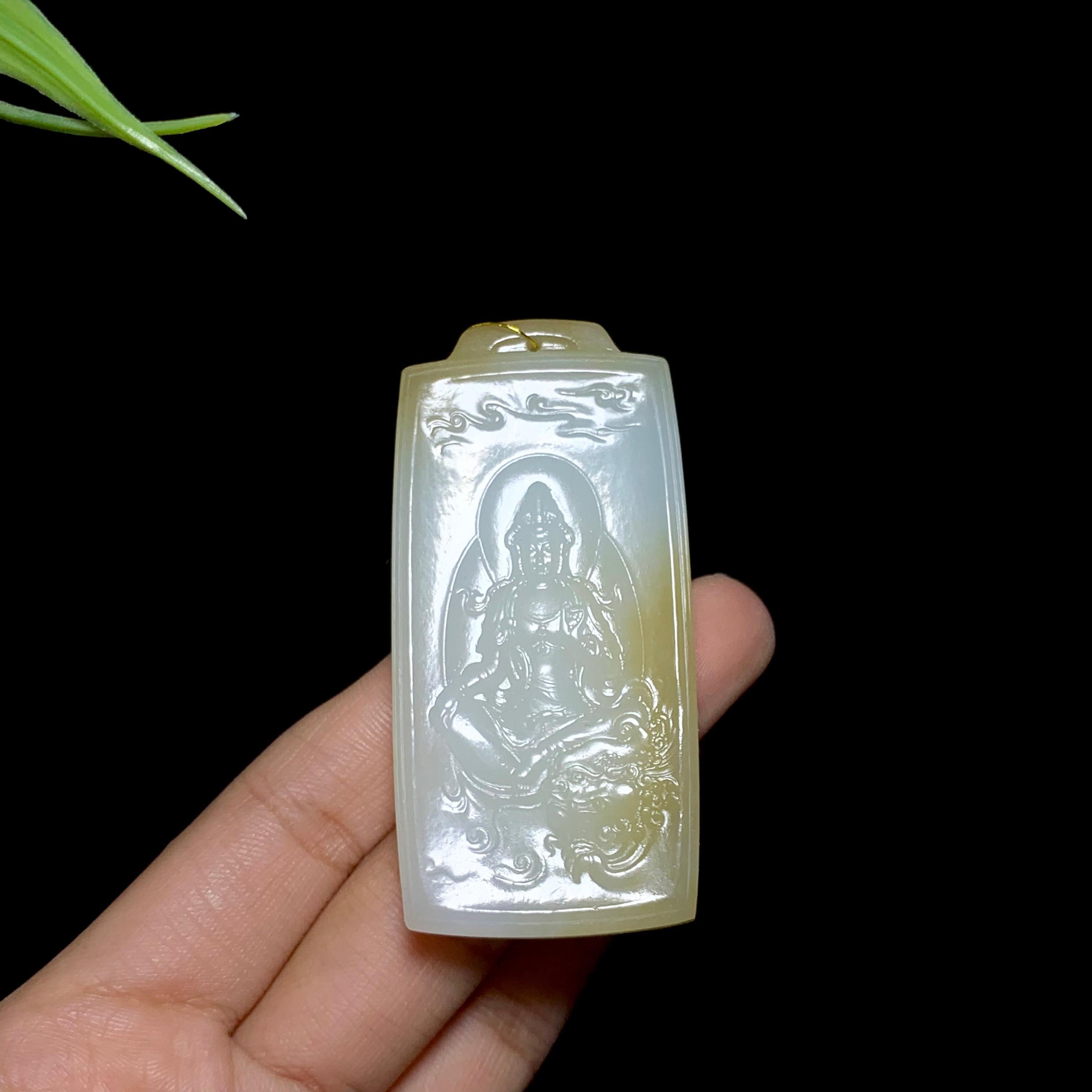 和田山料糖白玉文殊菩萨挂件（44.6g）