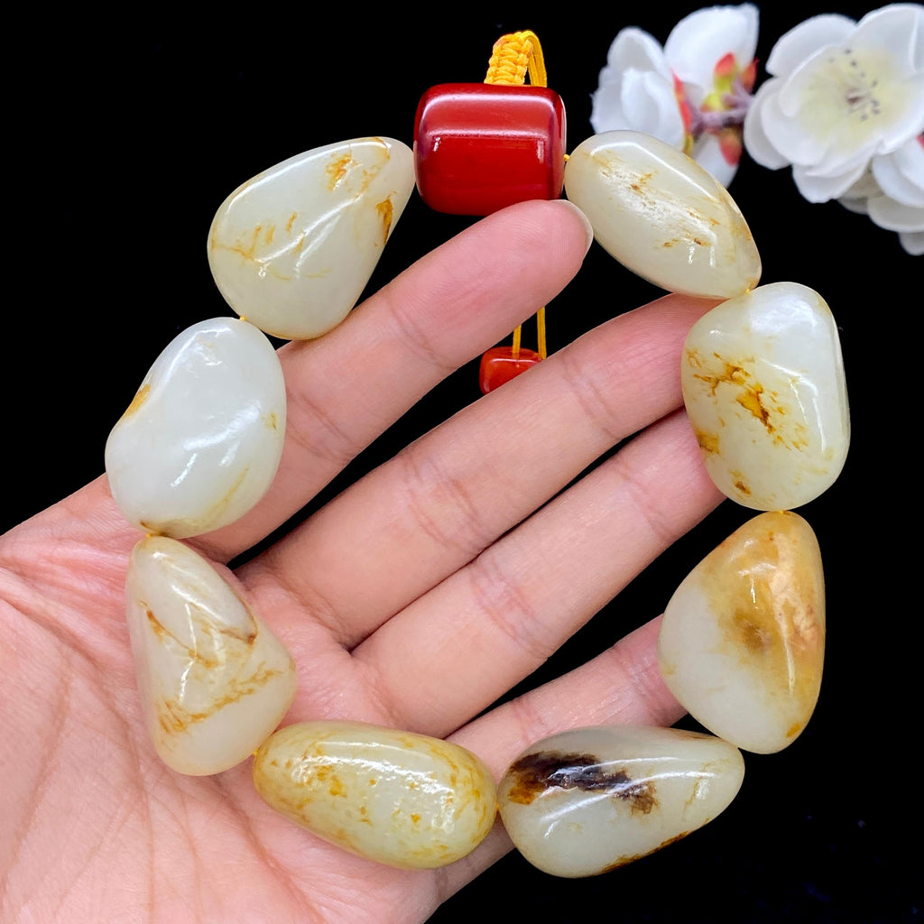 和田玉洒金皮籽料【精品手串】（137.8g）