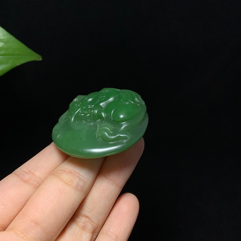 收藏级碧玉粉绿生肖龙挂件（53.0g）