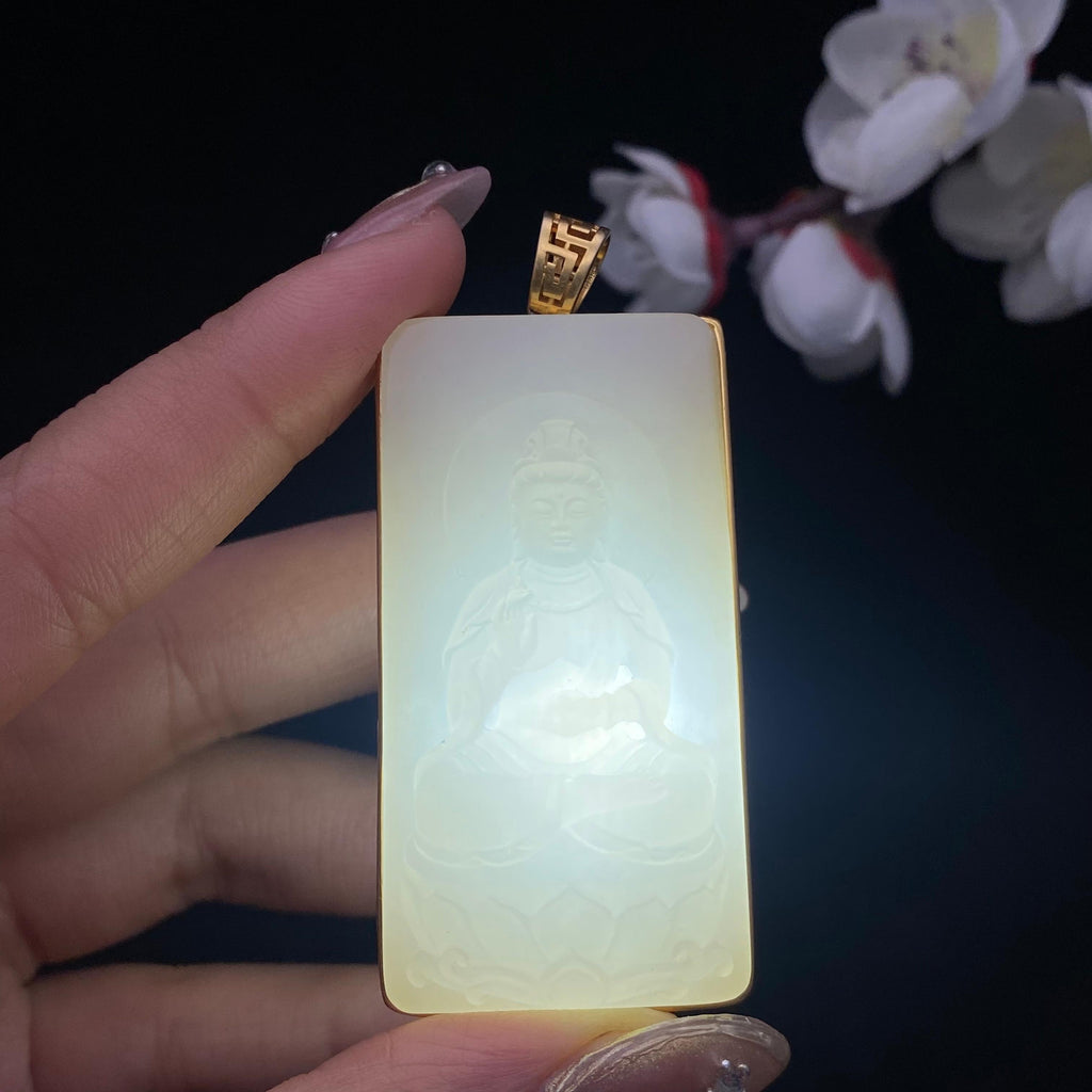 和田玉白玉籽料18k金镶【观音】（43g）