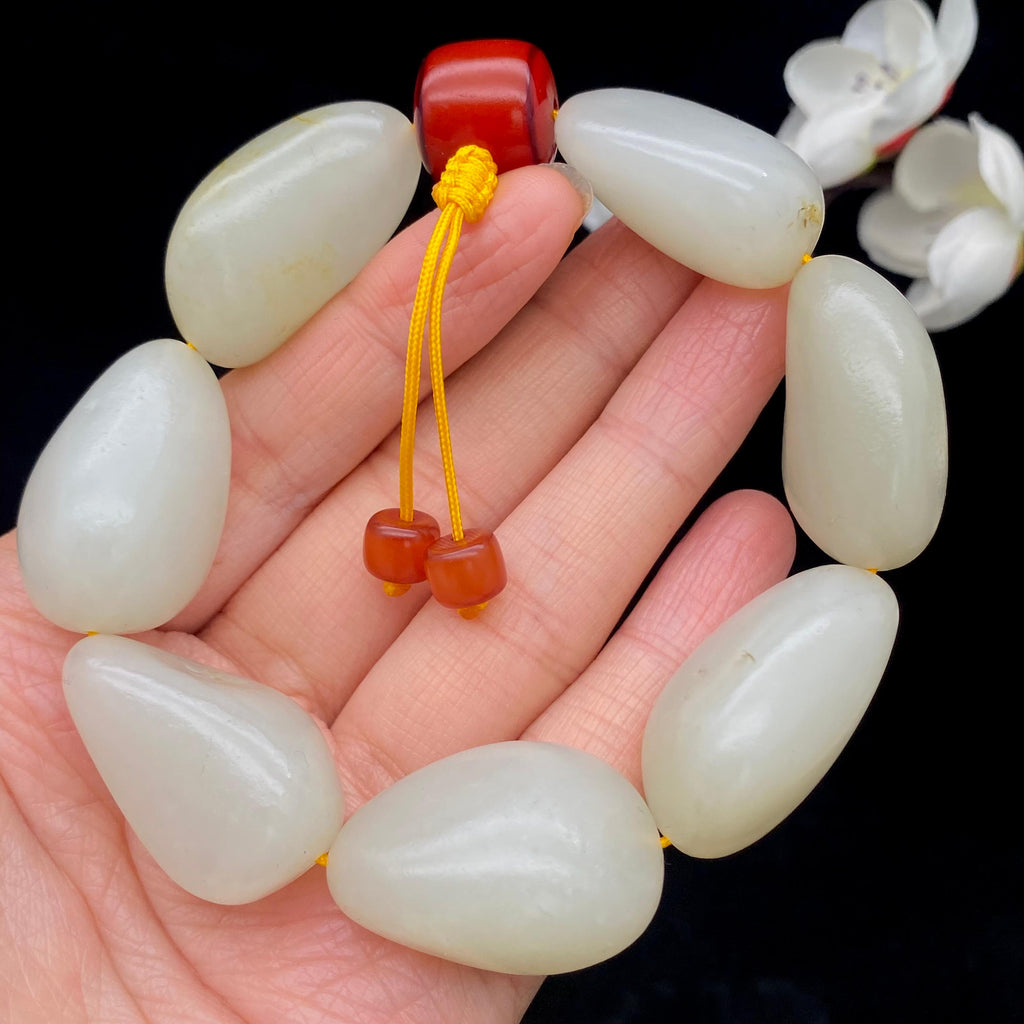 和田玉白玉带洒金皮【精品手串】（92.6g）