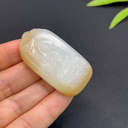 和田玉羊脂白玉糖观音玉牌（31.0g）