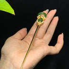 和田山料古法金镶嵌碧玉辣阳绿发簪（14.5g）