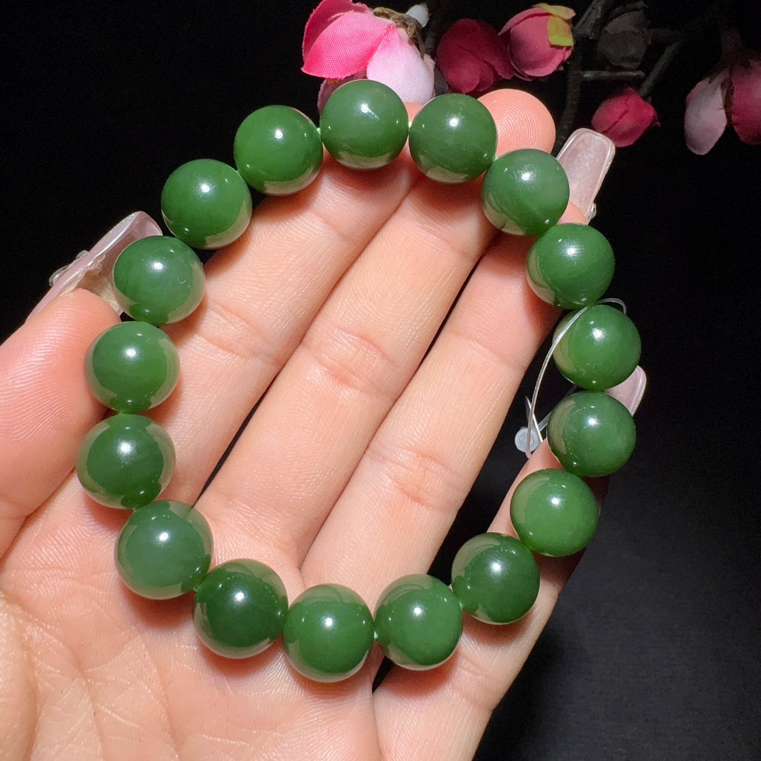 和田玉碧玉圆珠手串（44.0g）