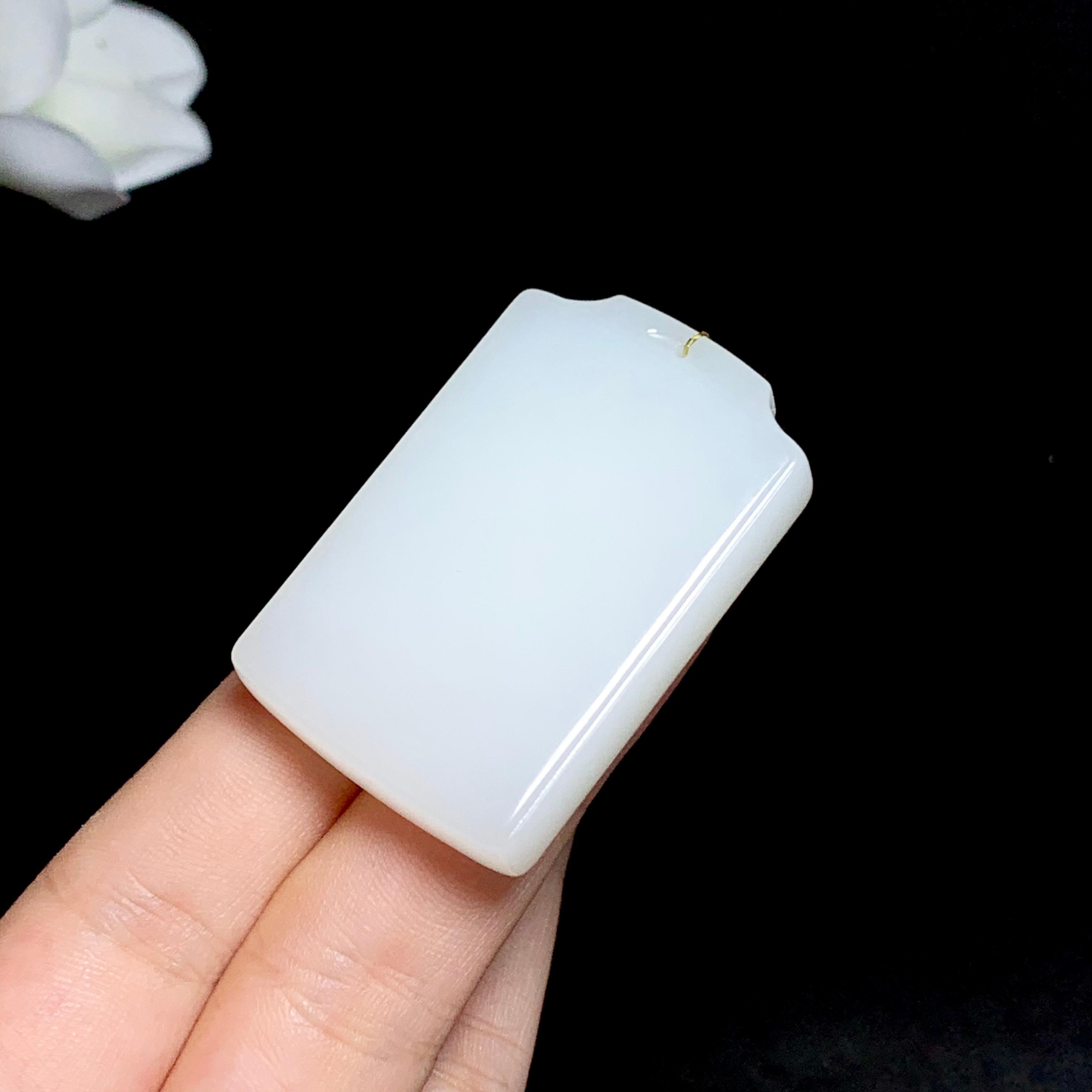 和田羊脂白玉无事牌挂件（34.0g）
