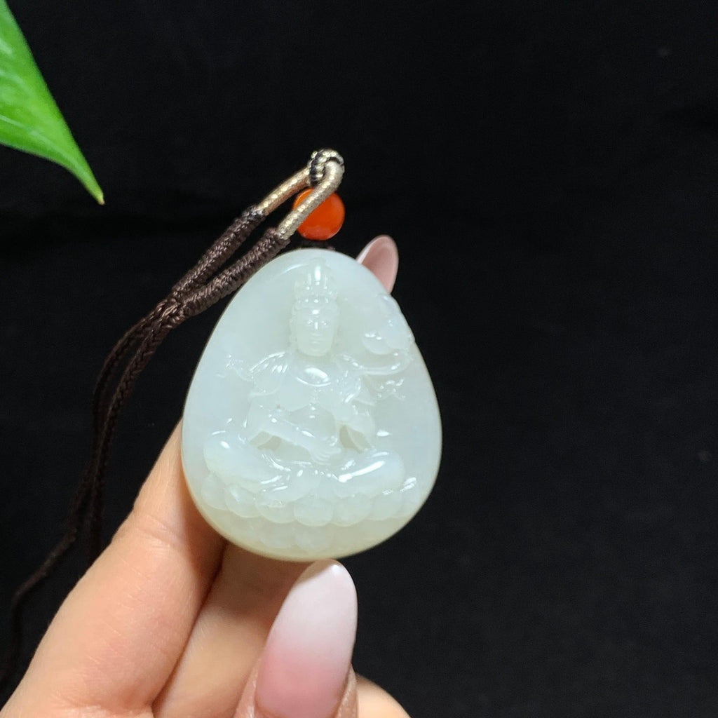 和田籽料秋梨皮白玉观音挂件（47.2g）