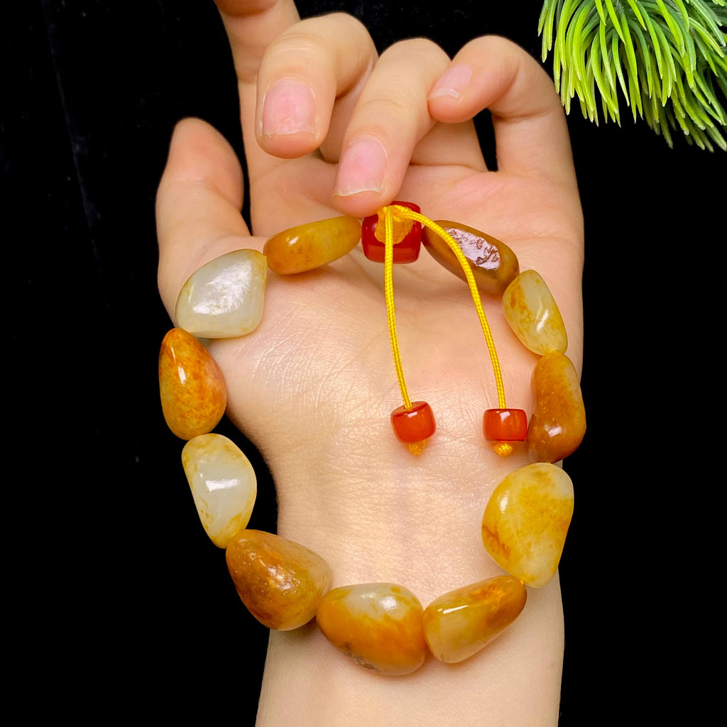 和田玉黄皮白肉籽料手串（41.8g）