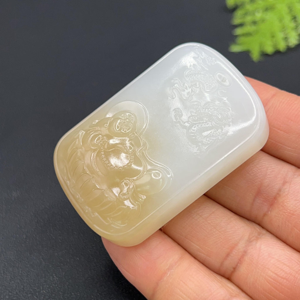 和田玉糖羊脂白玉弥勒佛玉牌（51.0g）