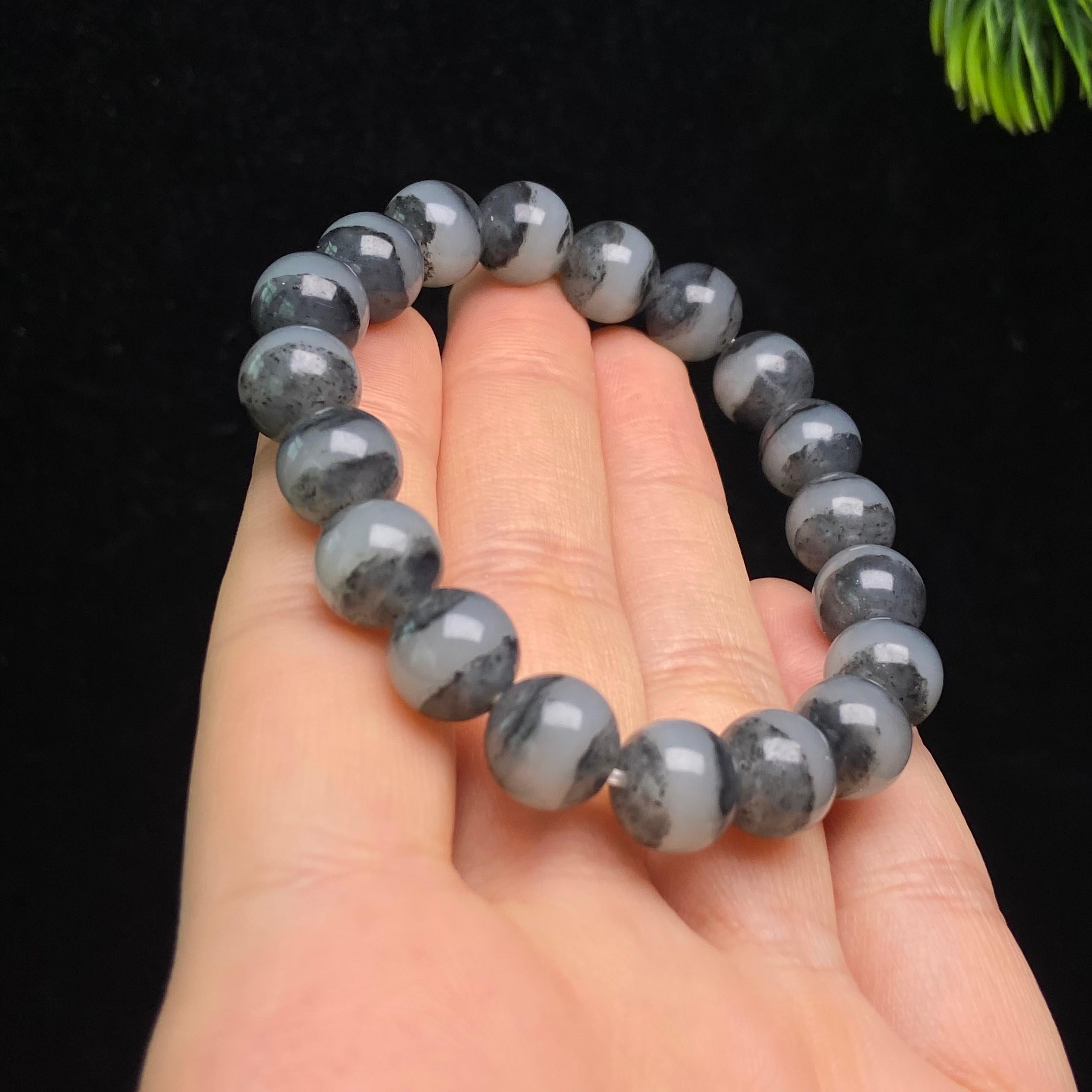 和田玉籽料青花圆珠手串（30.3g）