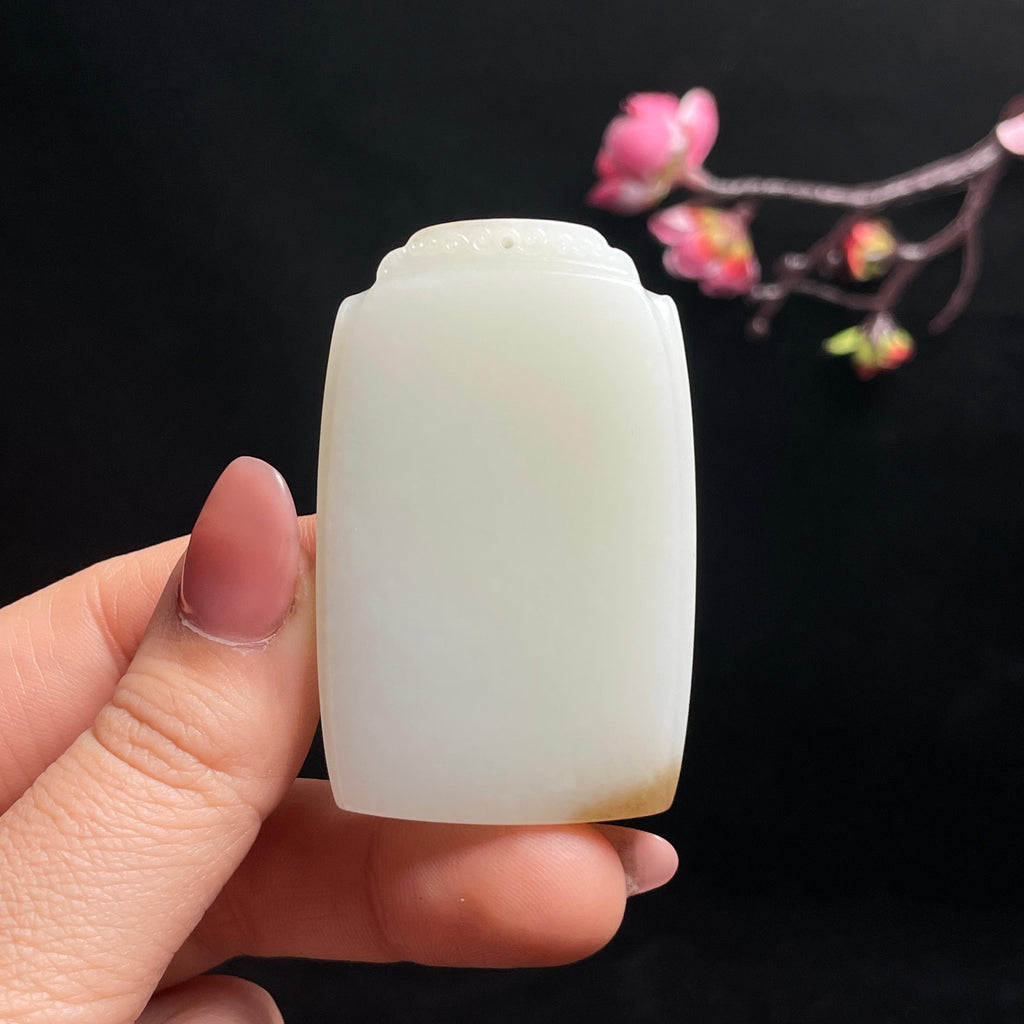 且末料糖白羊脂白玉平安无事牌（63.1g）