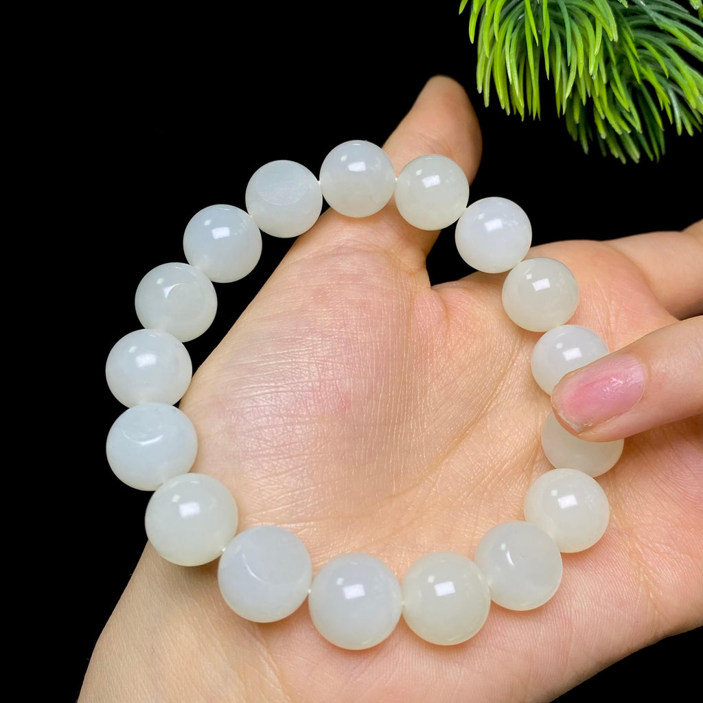 和田玉籽料白玉圆珠手串（45.4g）