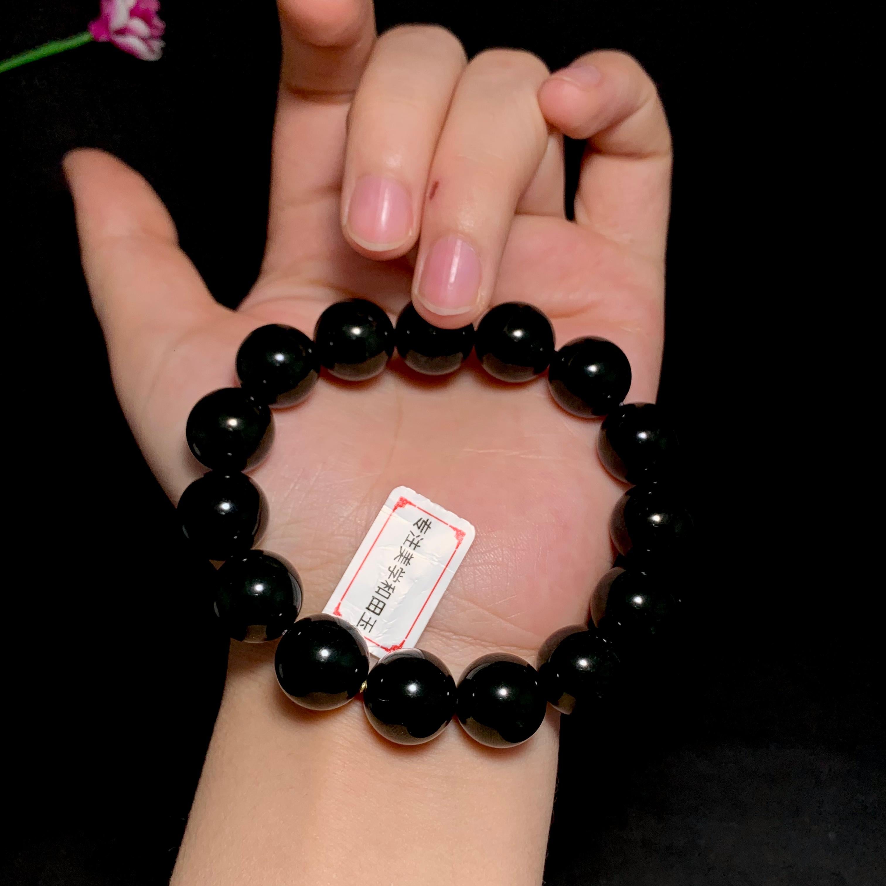 和田黑青籽料圆珠手串（64.4g）