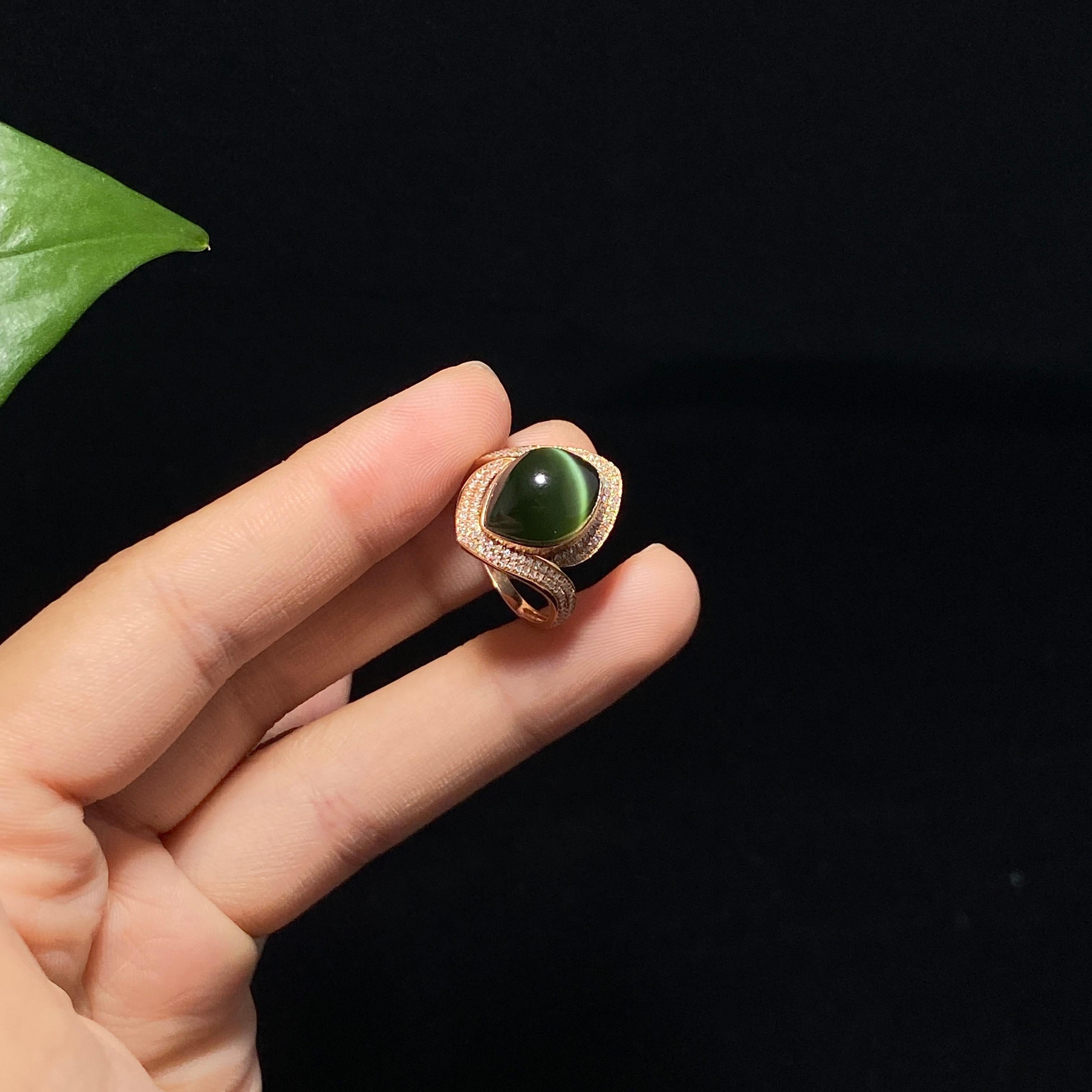 精品碧玉猫眼18k金戒指（4.2g）