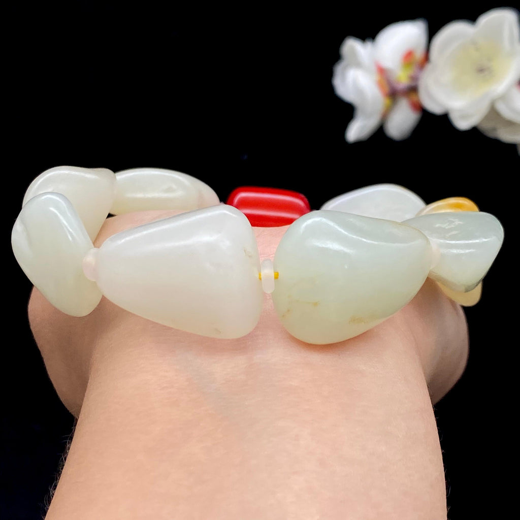 和田玉白玉带黄皮籽料【精品手串】（84.6g）