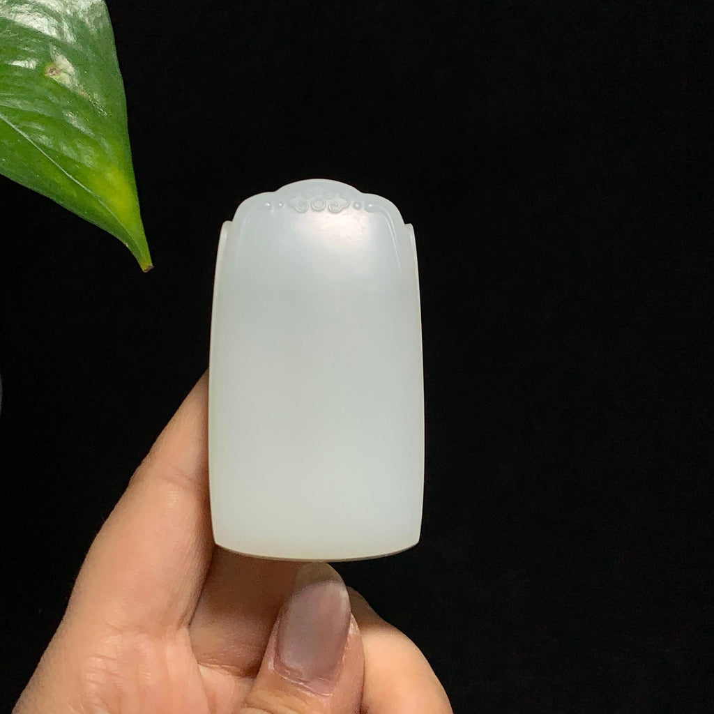 和田山料羊脂白玉无事牌挂件（76.7g）