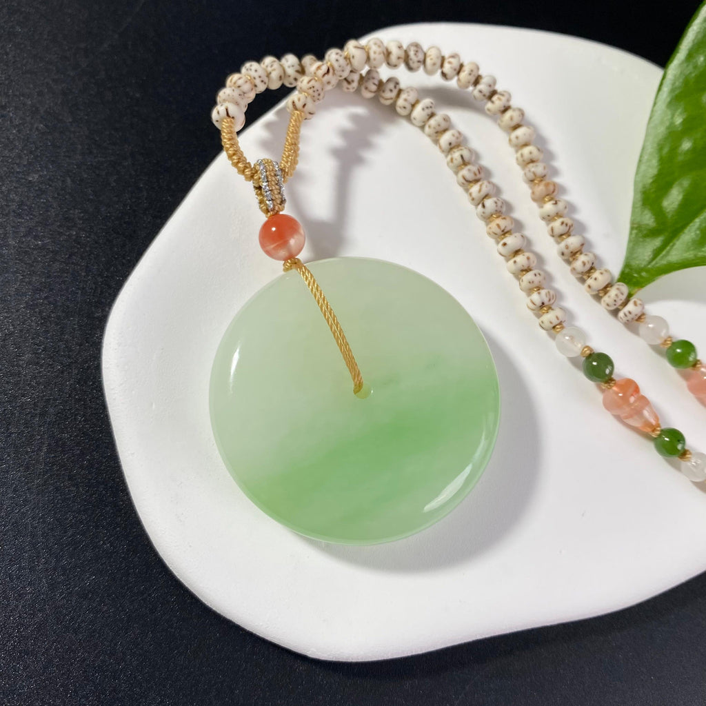 和田玉白玉带翠平安扣2607190025（33.5g）