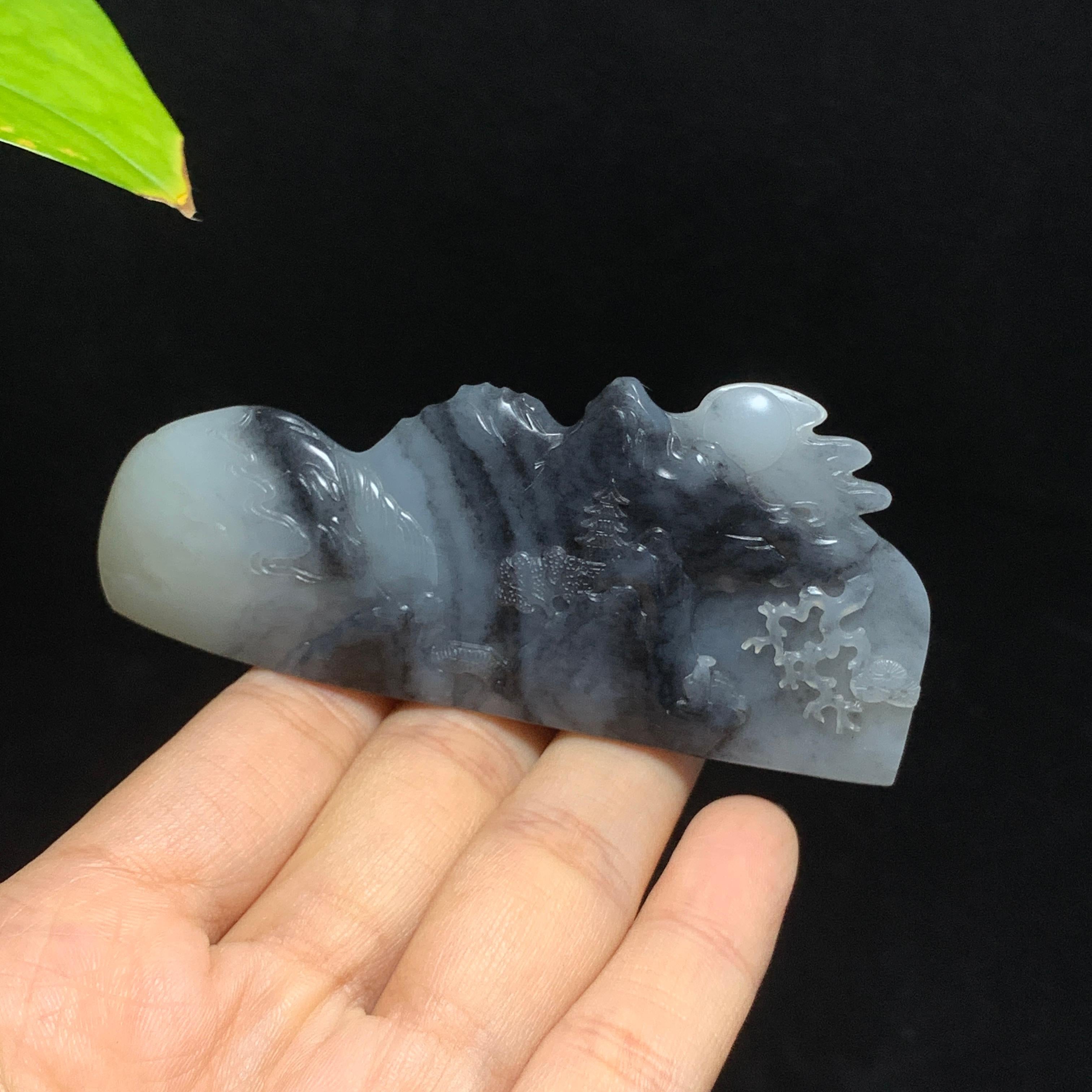 收藏级和田籽料青花山水毛笔山（100.0g）