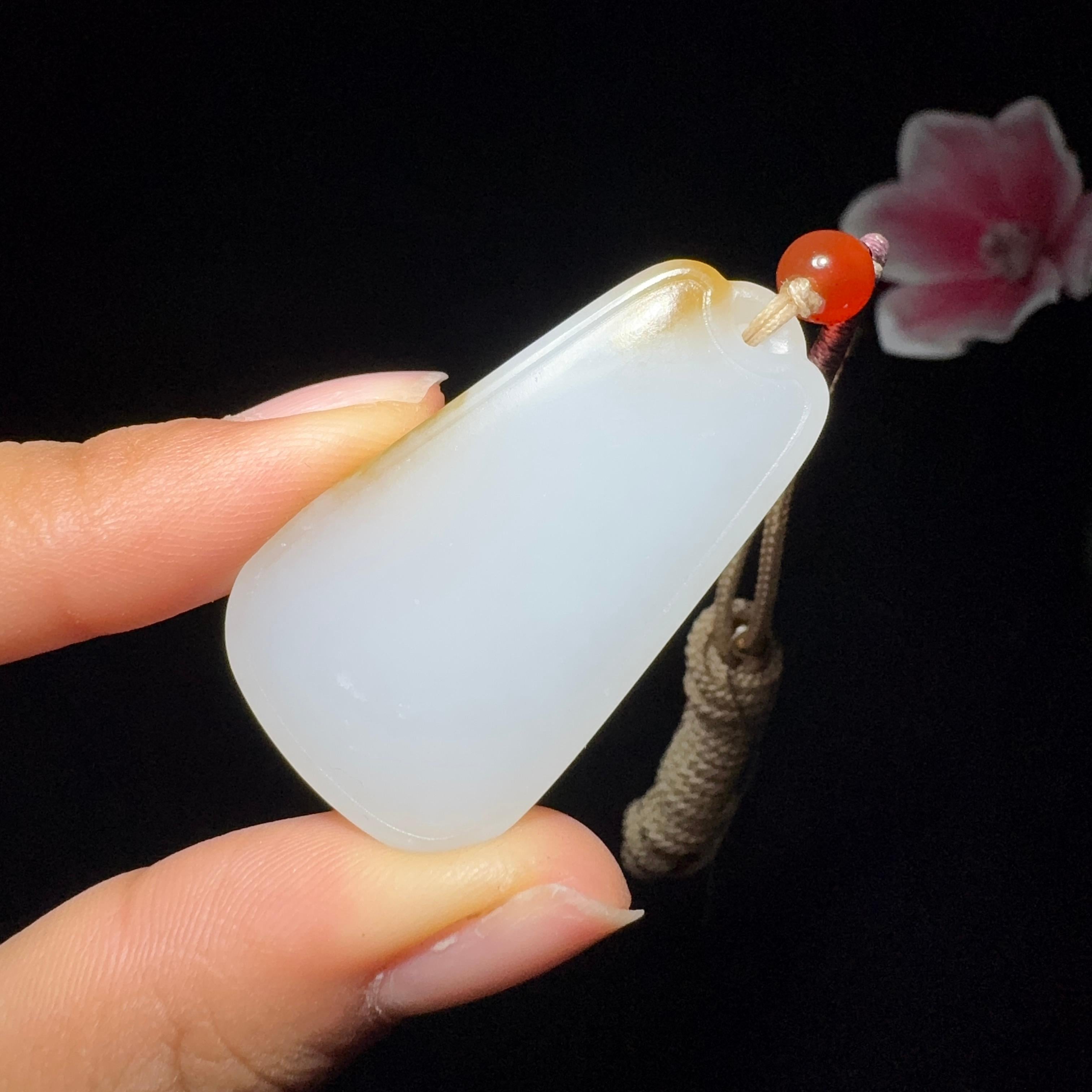 和田玉糖白平安无事牌（17.3g）