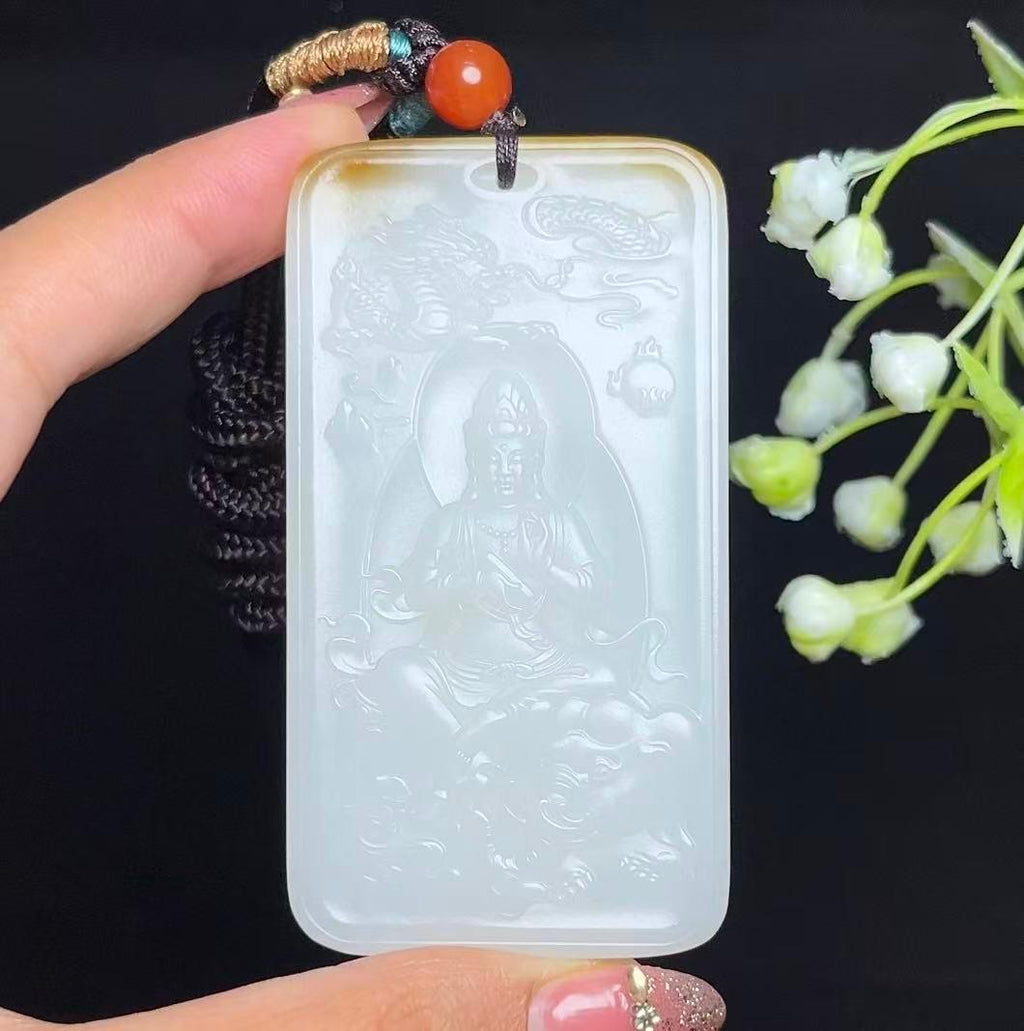 和田玉糖白羊脂玉普贤菩萨（83.1g）