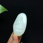 收藏级和田洒金皮白玉籽料观音挂件（43.5g）
