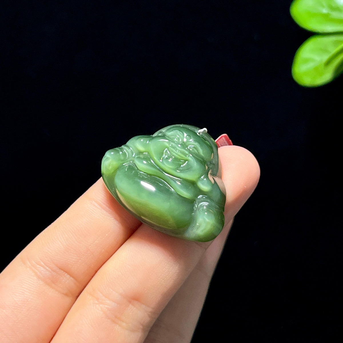 和田碧玉粉青猫眼佛公挂件（14.5g）