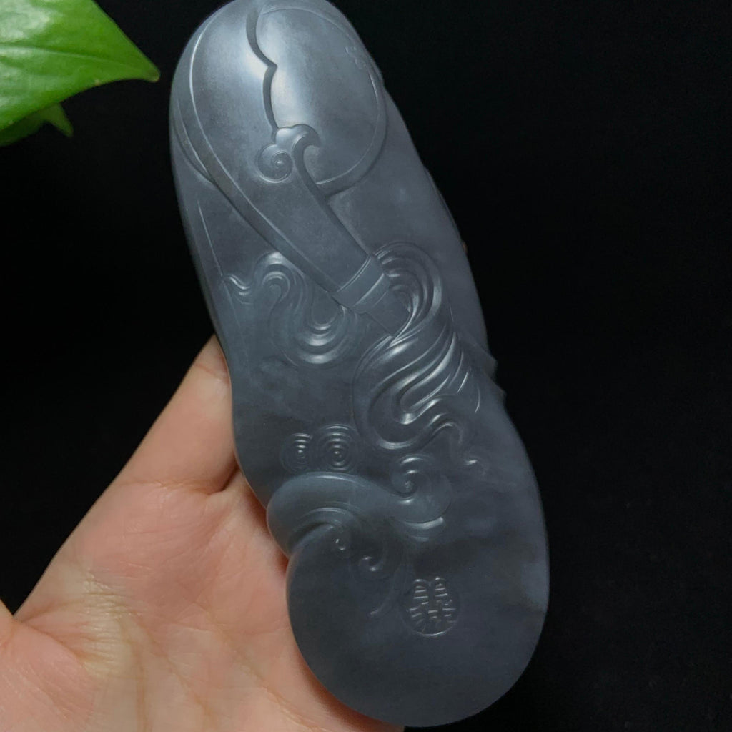 收藏传承级和田籽料青花御龙关公手把件（300.0g）